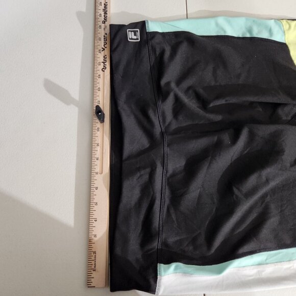 Fila Womens Black Capri Leggings Aqua White & Yellow Stripes Large Activewear - Picture 4 of 9